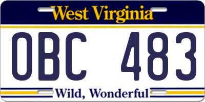 WV license plate OBC483