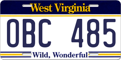 WV license plate OBC485
