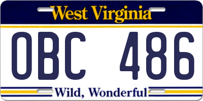 WV license plate OBC486