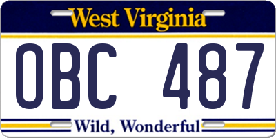 WV license plate OBC487