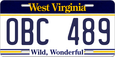 WV license plate OBC489