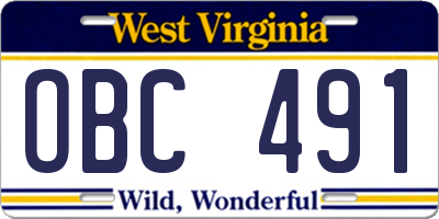 WV license plate OBC491