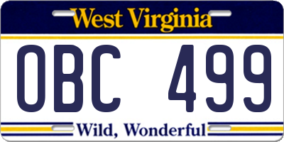 WV license plate OBC499
