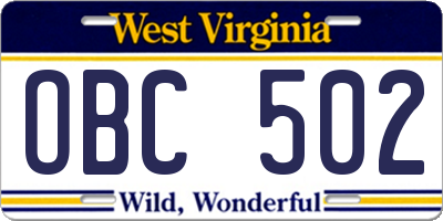 WV license plate OBC502