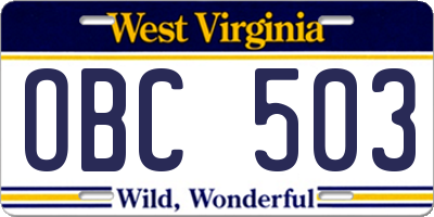 WV license plate OBC503