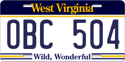 WV license plate OBC504