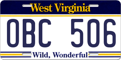 WV license plate OBC506
