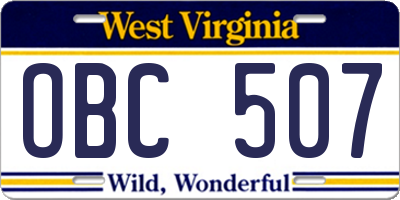 WV license plate OBC507
