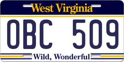 WV license plate OBC509