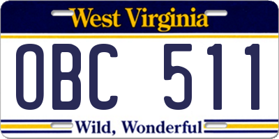 WV license plate OBC511