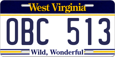 WV license plate OBC513