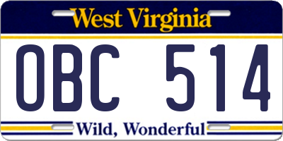 WV license plate OBC514