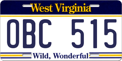 WV license plate OBC515