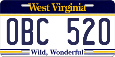 WV license plate OBC520