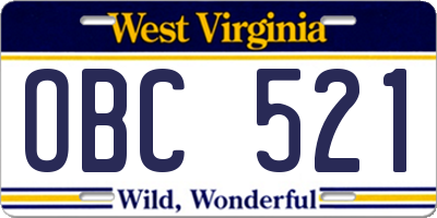 WV license plate OBC521