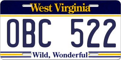 WV license plate OBC522