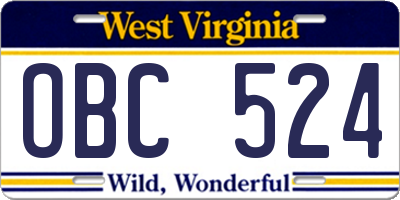 WV license plate OBC524