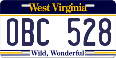WV license plate OBC528