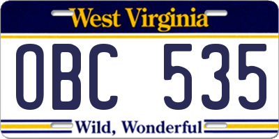 WV license plate OBC535