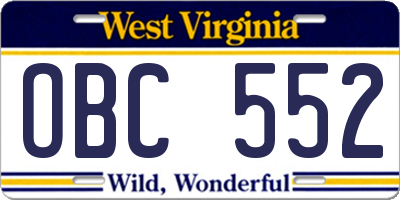 WV license plate OBC552