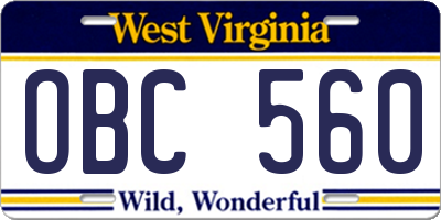 WV license plate OBC560