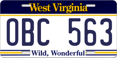 WV license plate OBC563