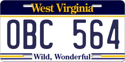 WV license plate OBC564