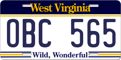 WV license plate OBC565