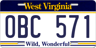 WV license plate OBC571