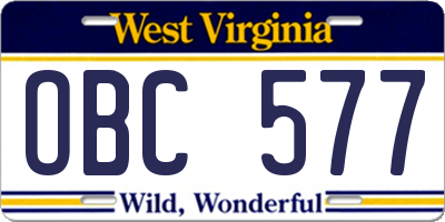 WV license plate OBC577