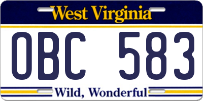 WV license plate OBC583