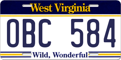WV license plate OBC584