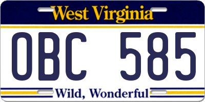 WV license plate OBC585