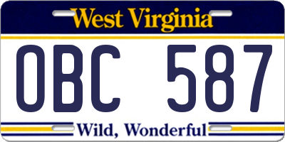 WV license plate OBC587