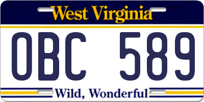 WV license plate OBC589
