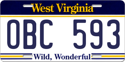 WV license plate OBC593