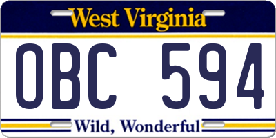 WV license plate OBC594