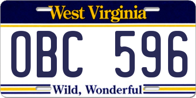 WV license plate OBC596