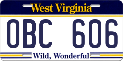 WV license plate OBC606