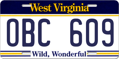 WV license plate OBC609