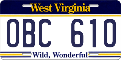 WV license plate OBC610