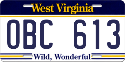 WV license plate OBC613