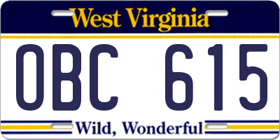 WV license plate OBC615