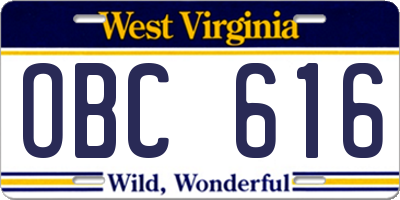 WV license plate OBC616