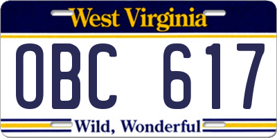 WV license plate OBC617