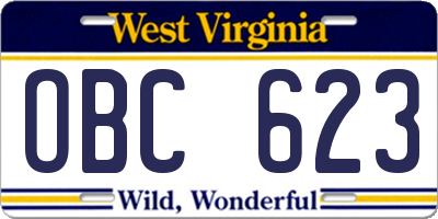 WV license plate OBC623