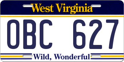 WV license plate OBC627