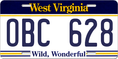 WV license plate OBC628