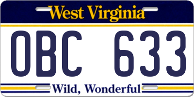 WV license plate OBC633