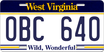 WV license plate OBC640